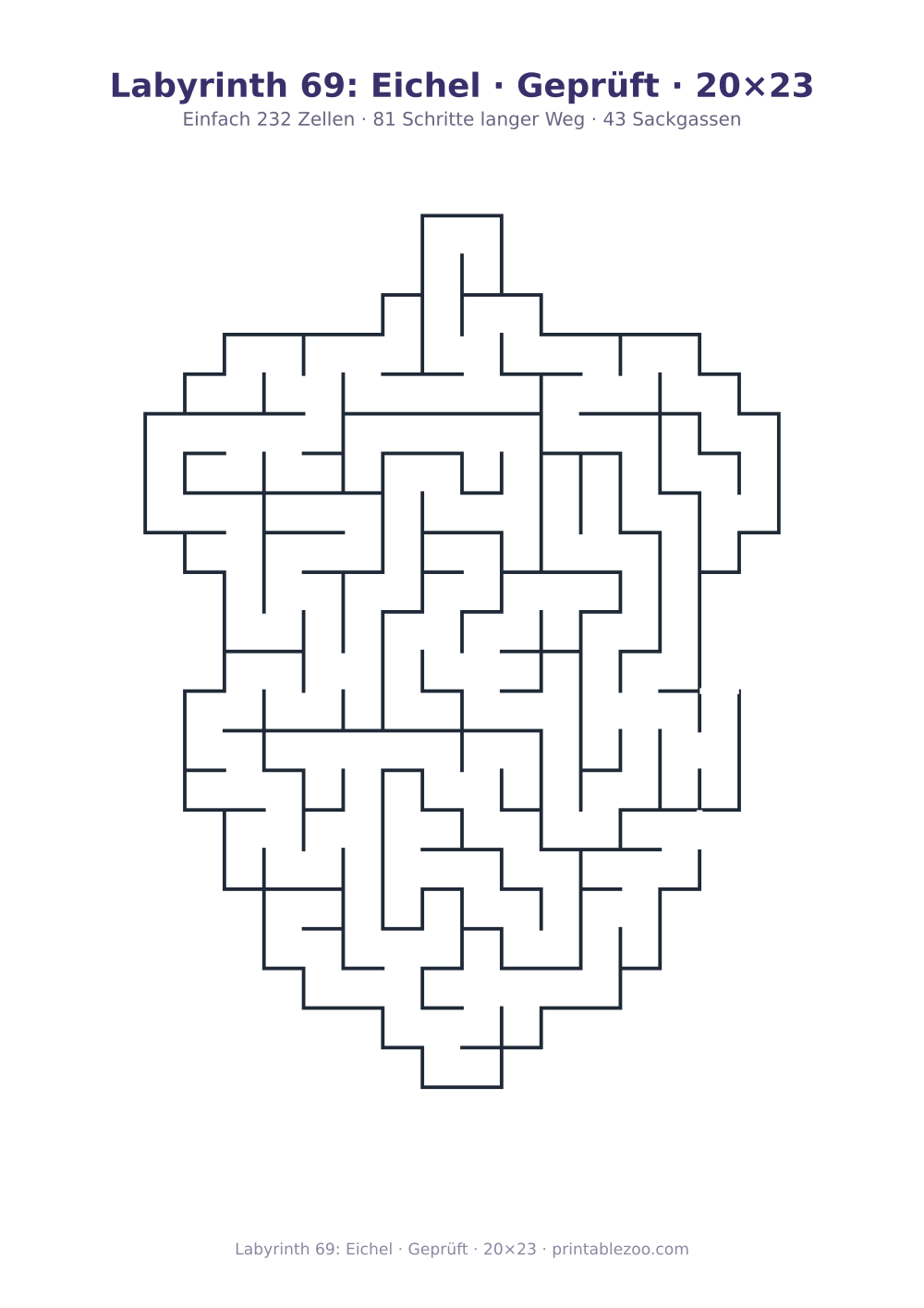 Labyrinth 69: Eichel · Geprüft · 20×23 als druckfertige Vorschau, Katalognummer 163562 Rätsel Nr. 163562.