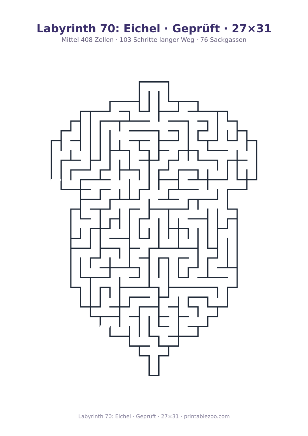 Labyrinth 70: Eichel · Geprüft · 27×31 als druckfertige Vorschau, Katalognummer 163571 Rätsel Nr. 163571.