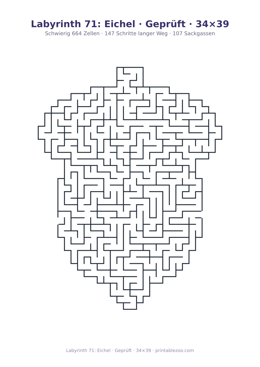 Labyrinth 71: Eichel · Geprüft · 34×39 als druckfertige Vorschau, Katalognummer 163581 Rätsel Nr. 163581.