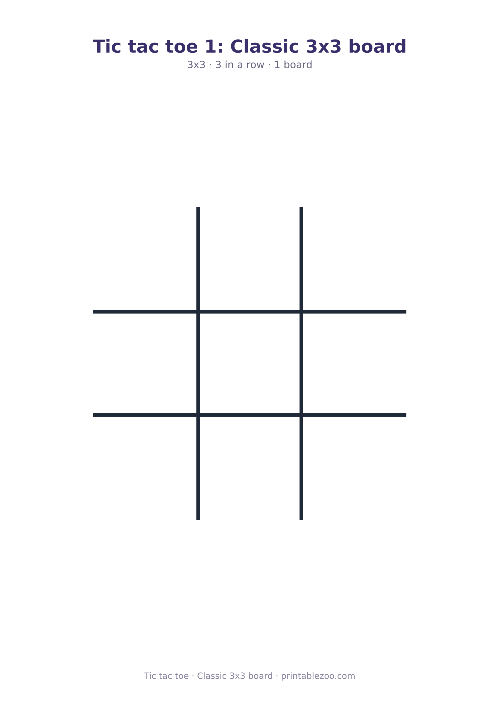 Printable tic tac toe board: 3x3 grid, 3 in a row, classic 3x3 board