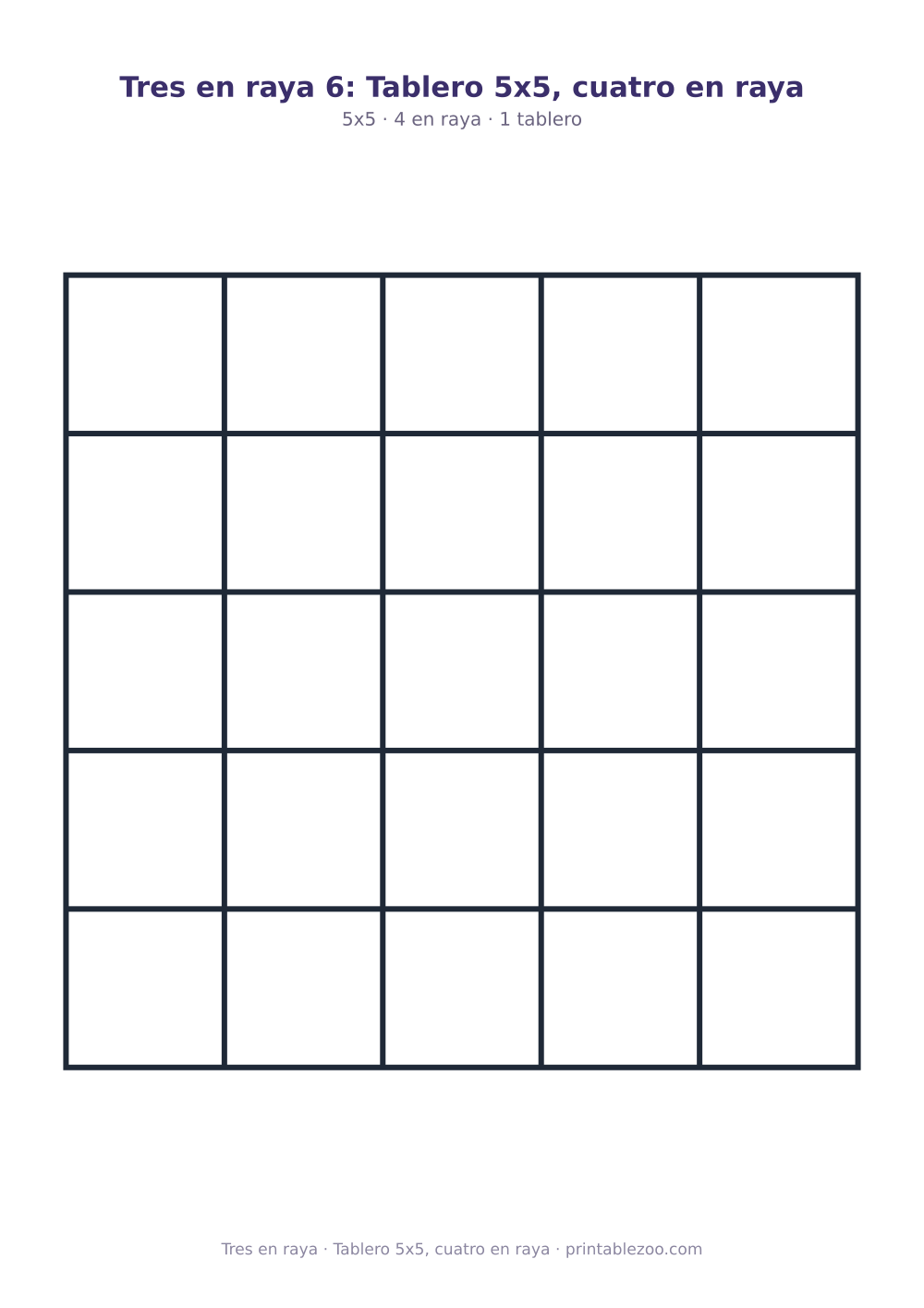 Tres en raya para imprimir: tablero de 5x5 con 4 en raya, tablero 5x5, cuatro en raya