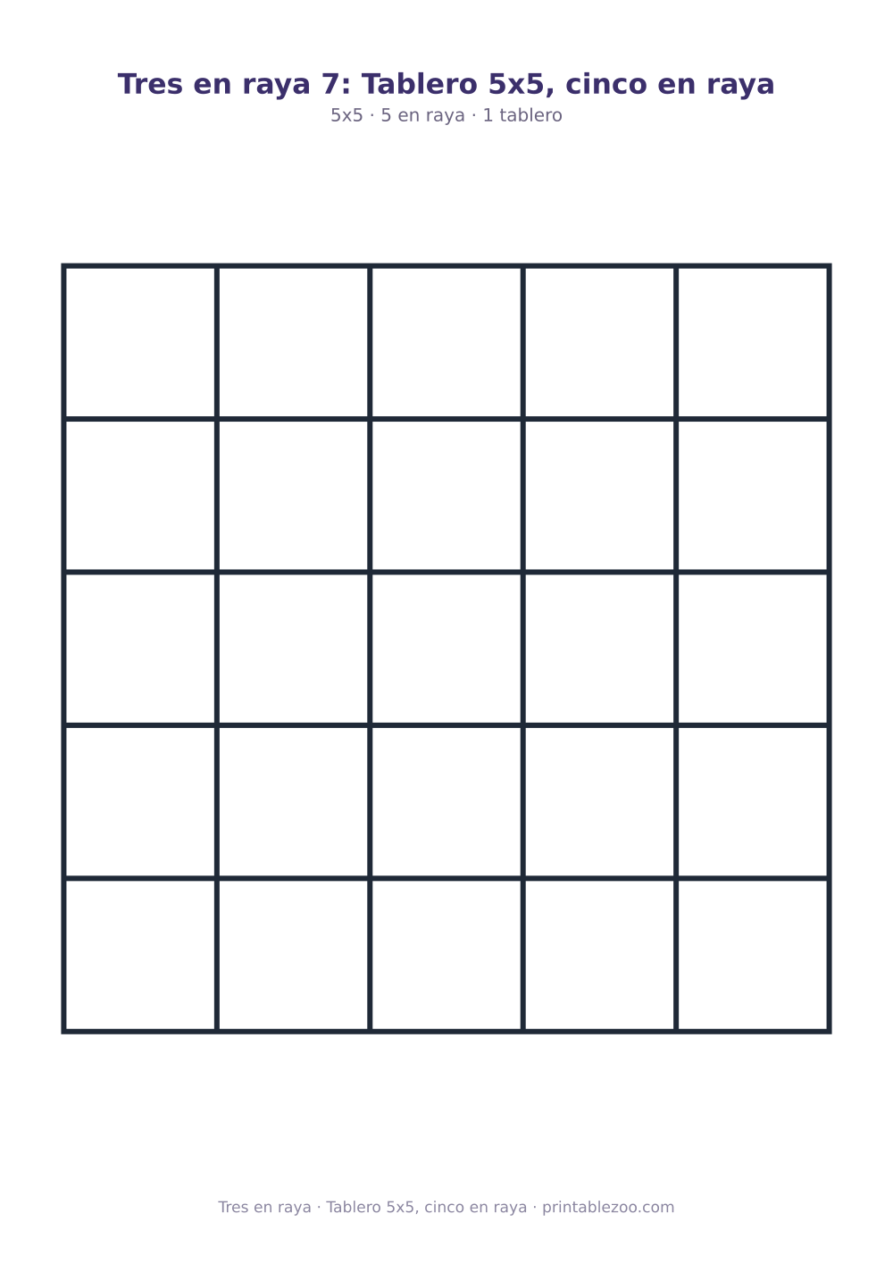 Tres en raya para imprimir: tablero de 5x5 con 5 en raya, tablero 5x5, cinco en raya