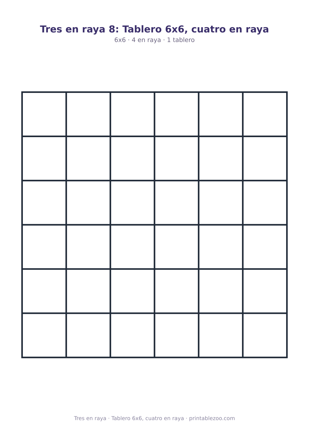 Tres en raya para imprimir: tablero de 6x6 con 4 en raya, tablero 6x6, cuatro en raya