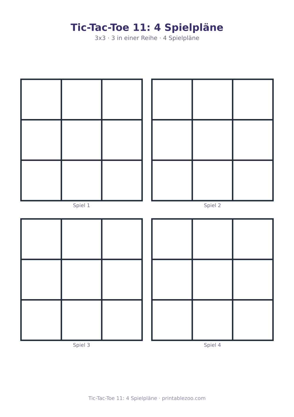 Tic-Tac-Toe 11: 4 Spielpläne als druckfertige Vorschau, Katalognummer 900111