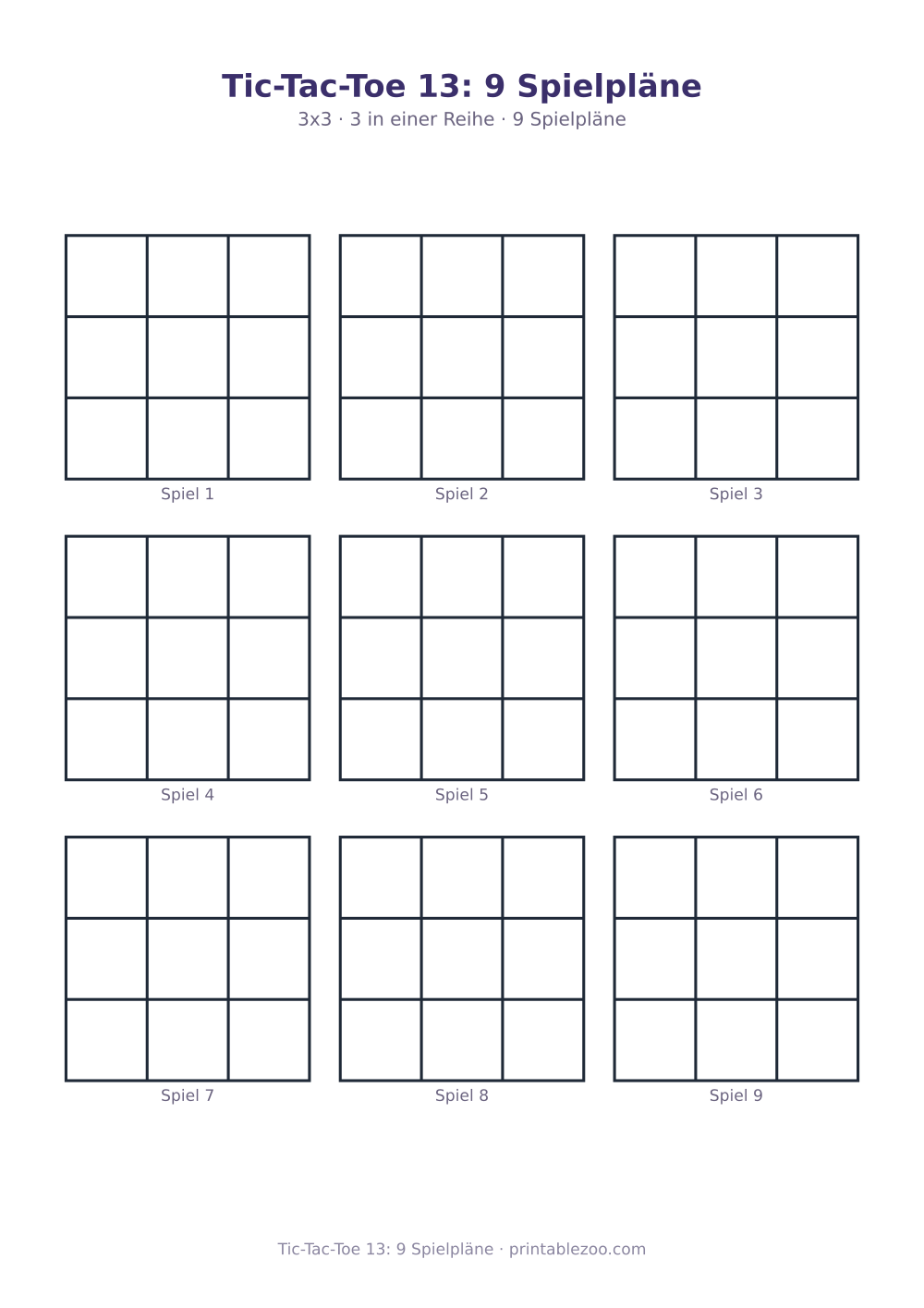 Tic-Tac-Toe 13: 9 Spielpläne als druckfertige Vorschau, Katalognummer 900113