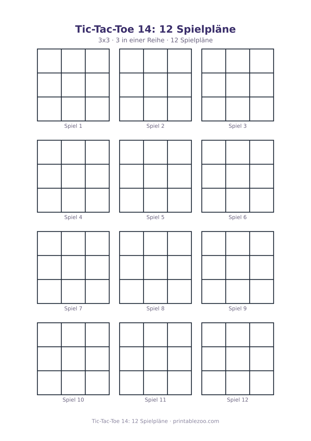 Tic-Tac-Toe 14: 12 Spielpläne als druckfertige Vorschau, Katalognummer 900114