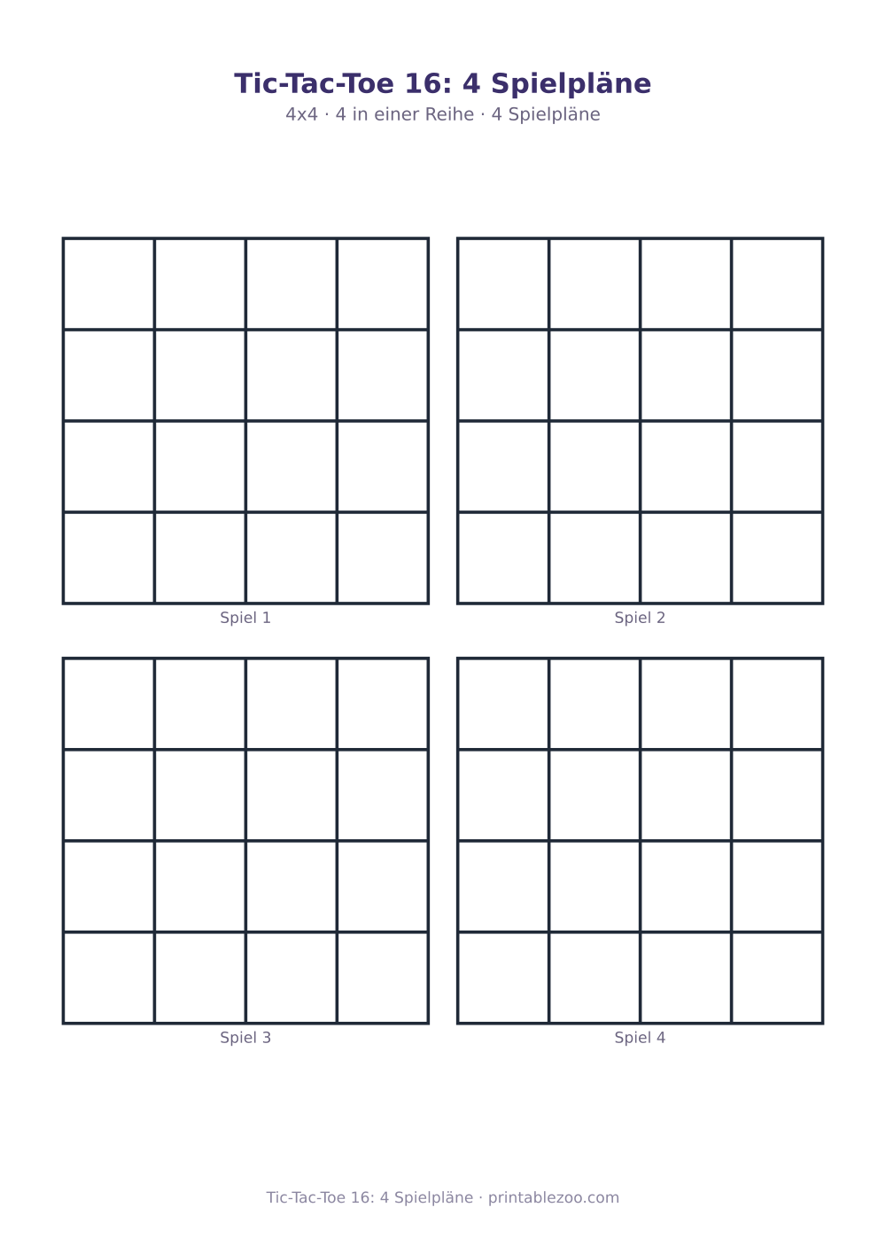 Tic-Tac-Toe 16: 4 Spielpläne als druckfertige Vorschau, Katalognummer 900116