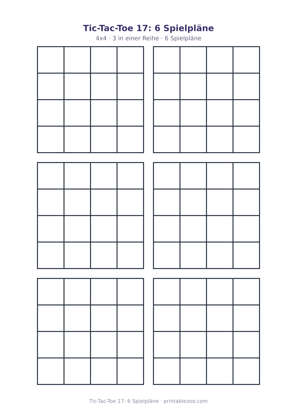 Tic-Tac-Toe 17: 6 Spielpläne als druckfertige Vorschau, Katalognummer 900117