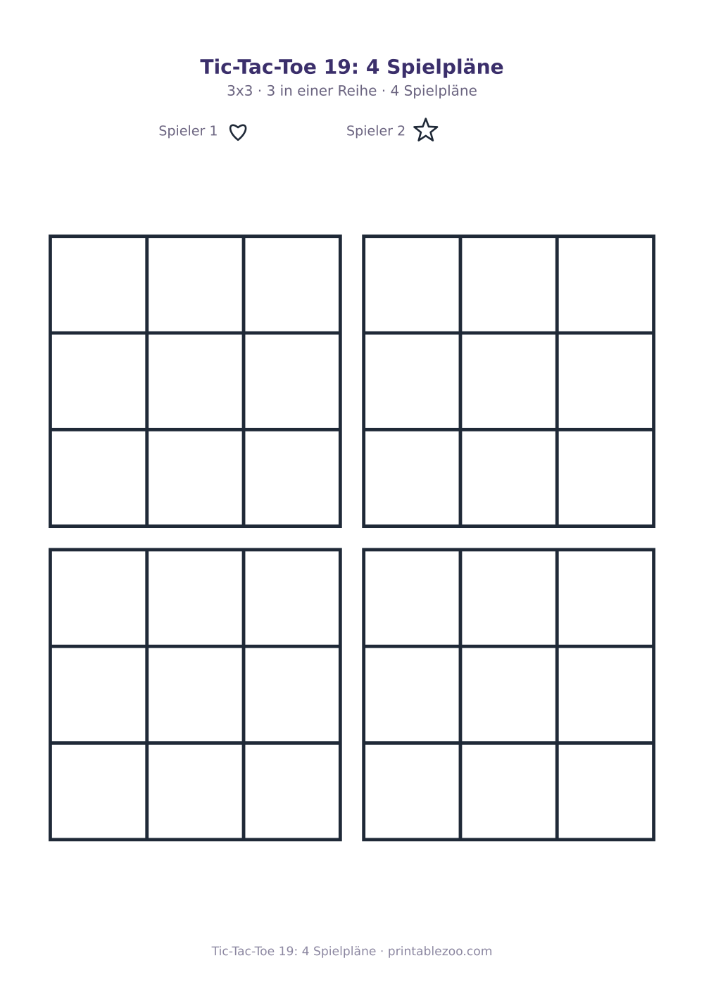Tic-Tac-Toe 19: 4 Spielpläne als druckfertige Vorschau, Katalognummer 900119