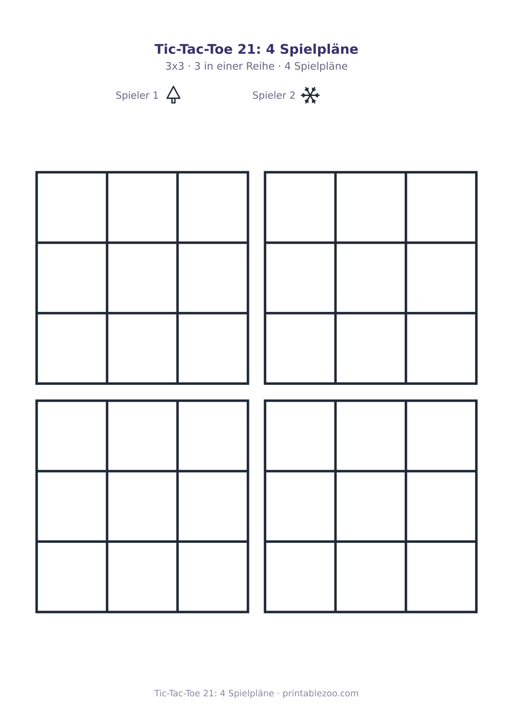 Tic-Tac-Toe 21: 4 Spielpläne als druckfertige Vorschau, Katalognummer 900121
