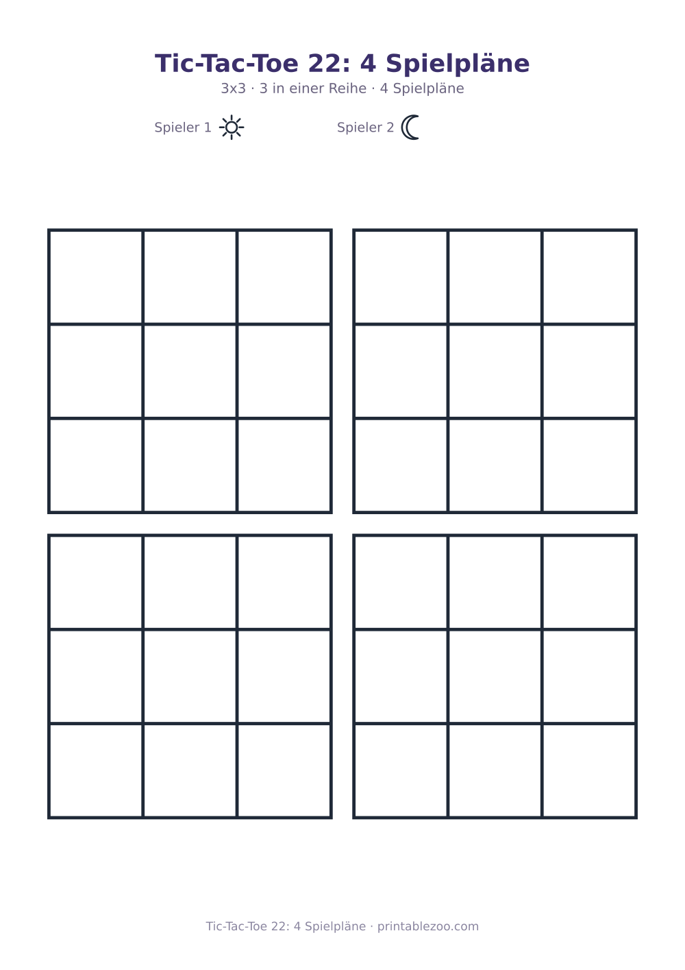 Tic-Tac-Toe 22: 4 Spielpläne als druckfertige Vorschau, Katalognummer 900122