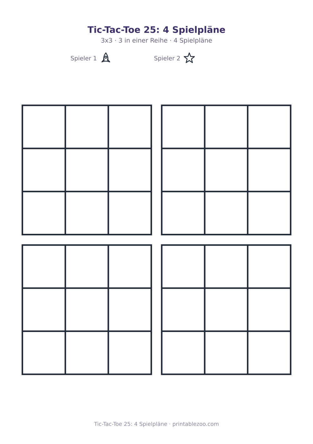 Tic-Tac-Toe 25: 4 Spielpläne als druckfertige Vorschau, Katalognummer 900125