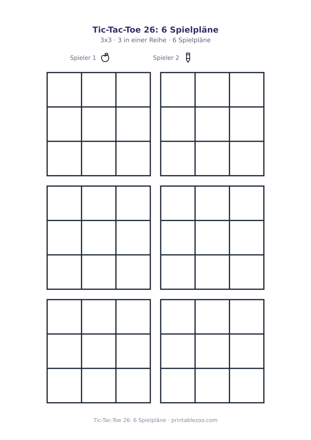 Tic-Tac-Toe 26: 6 Spielpläne als druckfertige Vorschau, Katalognummer 900126