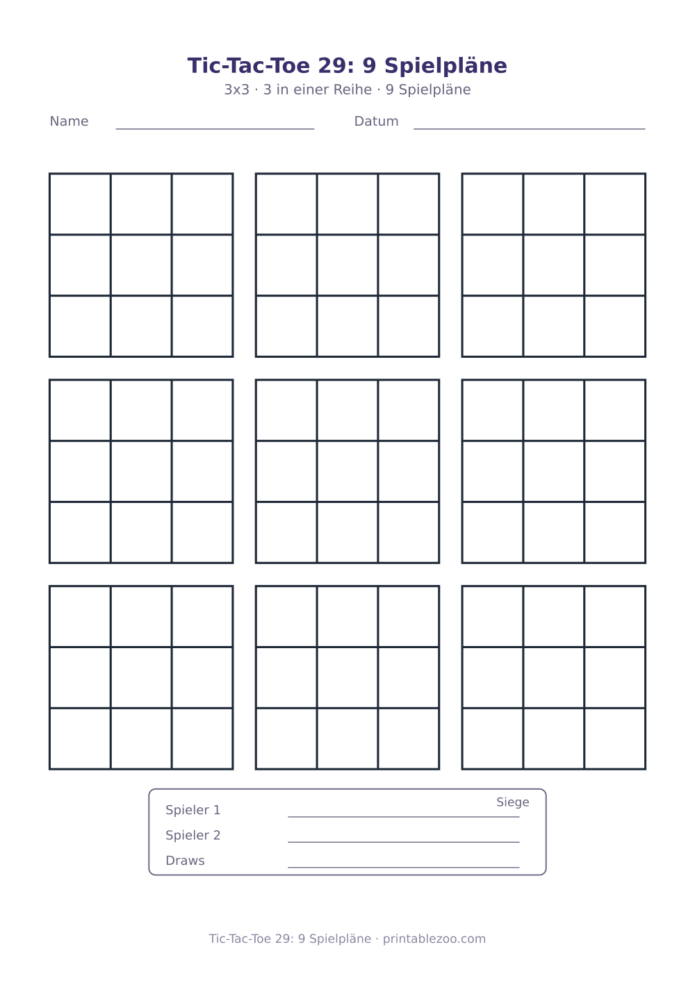Tic-Tac-Toe 29: 9 Spielpläne als druckfertige Vorschau, Katalognummer 900129