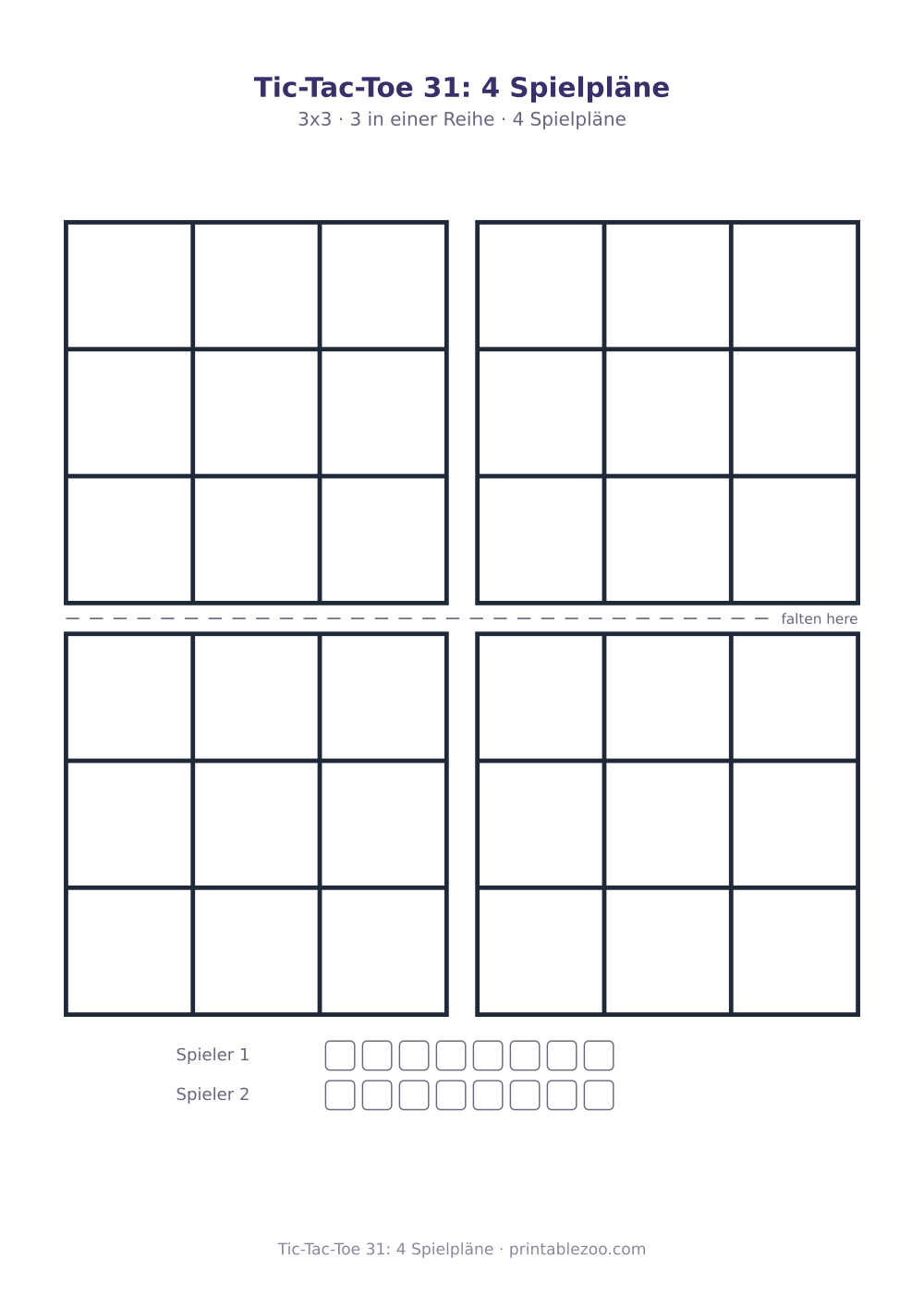 Tic-Tac-Toe 31: 4 Spielpläne als druckfertige Vorschau, Katalognummer 900131
