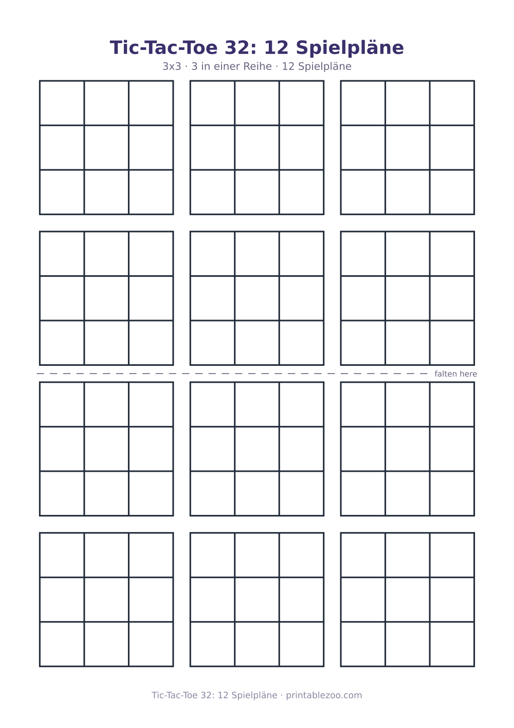 Tic-Tac-Toe 32: 12 Spielpläne als druckfertige Vorschau, Katalognummer 900132
