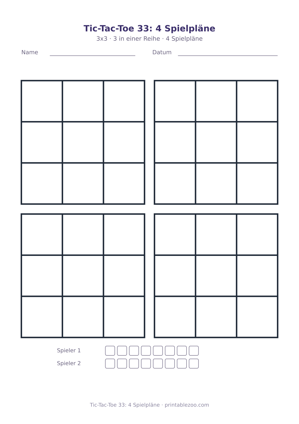 Tic-Tac-Toe 33: 4 Spielpläne als druckfertige Vorschau, Katalognummer 900133