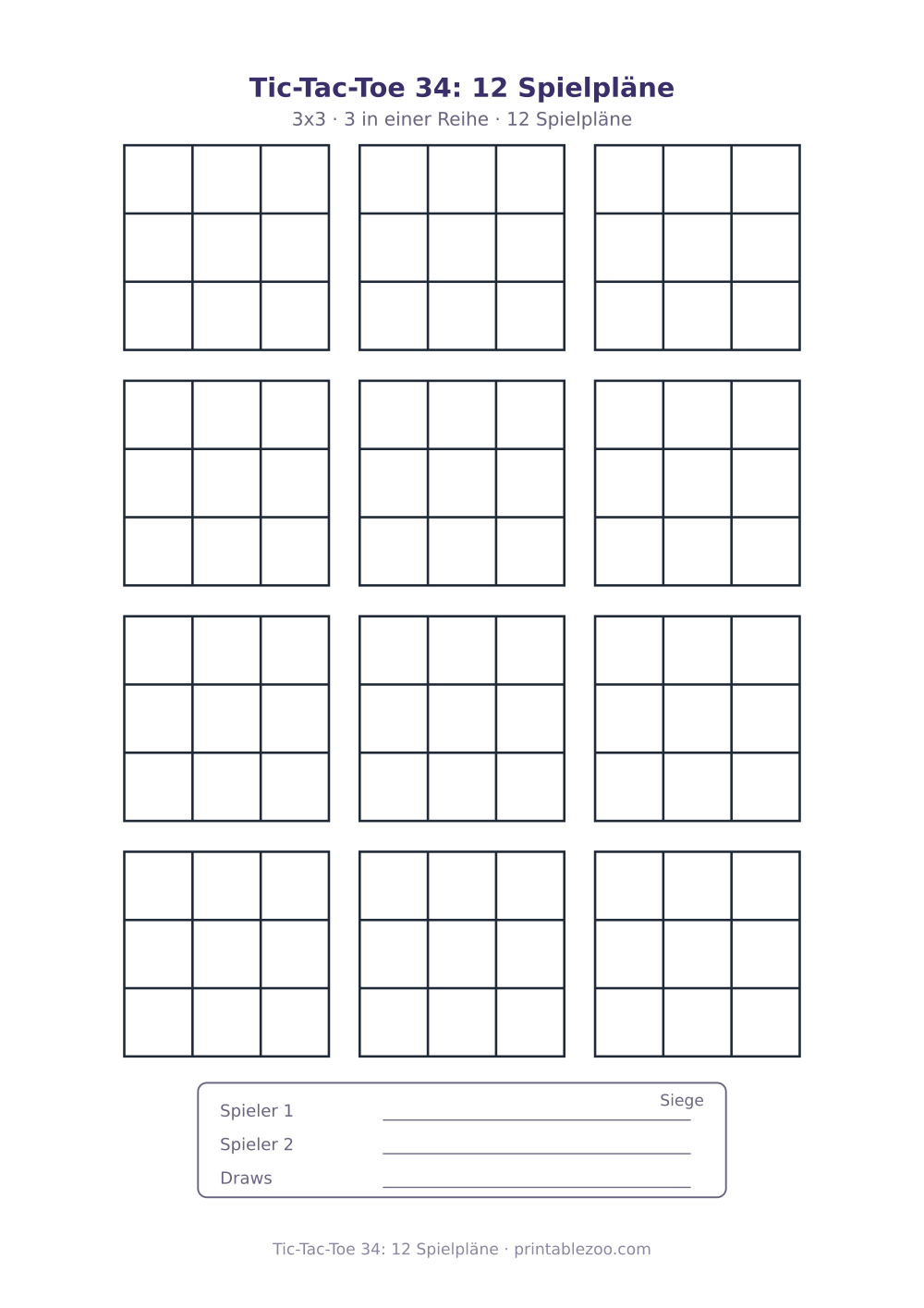 Tic-Tac-Toe 34: 12 Spielpläne als druckfertige Vorschau, Katalognummer 900134
