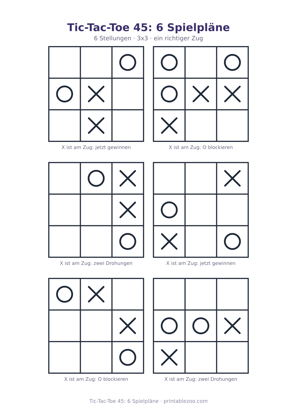 Tic-Tac-Toe 45: 6 Spielpläne als druckfertige Vorschau, Katalognummer 900145