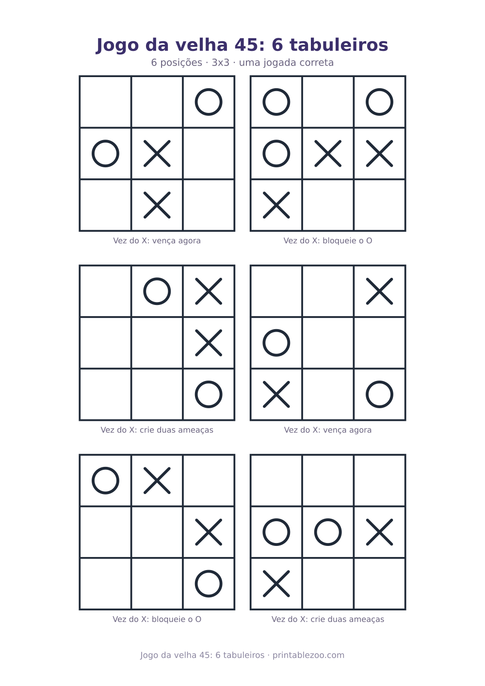 Prévia pronta para imprimir: Jogo da velha 45: 6 tabuleiros, catálogo nº 900145