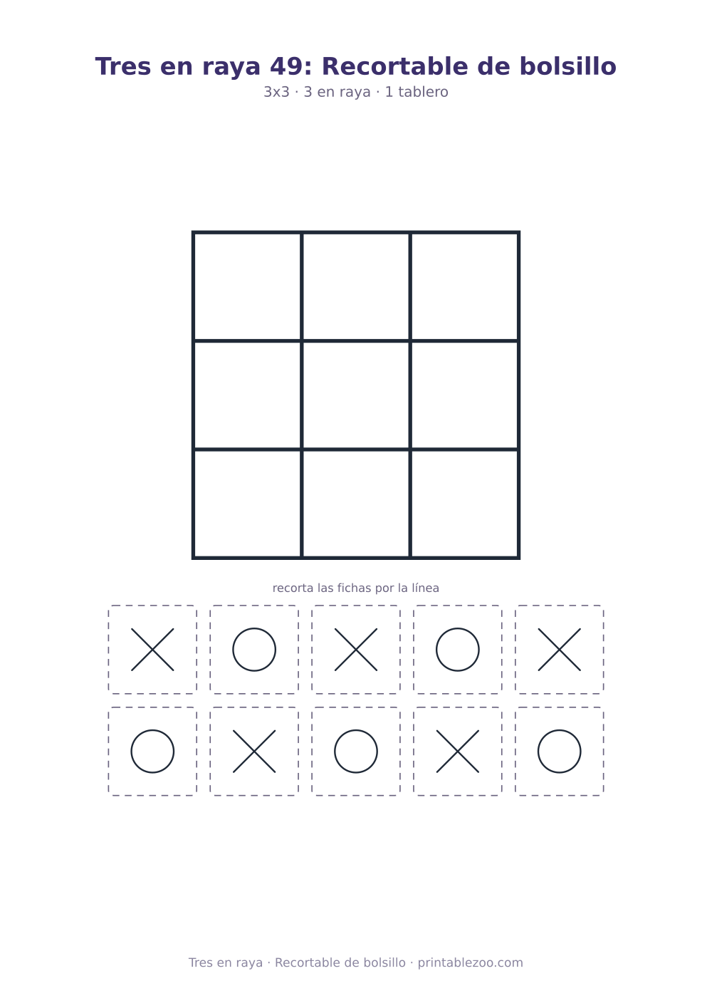 Juego del gato para imprimir y recortar: tablero de 3x3 y 10 fichas, recortable de bolsillo